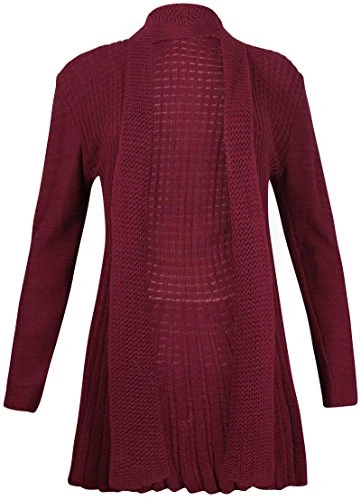 Womens Long Sleeve Waterfall Ladies Boyfriend Stretch Knitted Front Open Cardigan Sweater Top Plus Size Burgundy Size 16-18 (M/L)