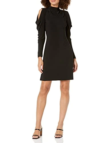 Women's Long Sleeve Wrap Sheath Dress, Charcoal, 14