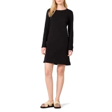 Women's Long leeved Above-The-Knee Crew Neck Fleece Dress, Black, M