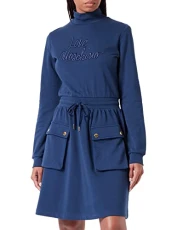 Women's Long-Sleeved Dress in 100% Cotton Fleece, Blue, 22 Women's Long-Sleeved Dress in 100% Cotton Fleece, Blue, 22
