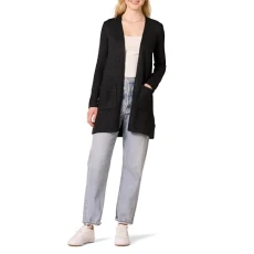 Women's Long-Sleeved Open-Front Jersey Stitch Cardigan, Black Heather, XL Women's Long-Sleeved Open-Front Jersey Stitch Cardigan, Black Heather, XL