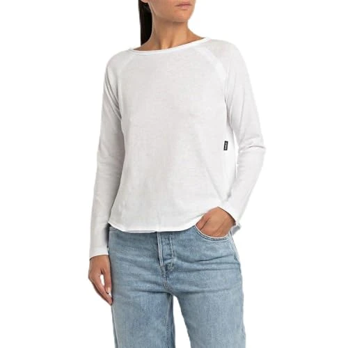 women's long-sleeved shirt made of cotton, white (White 001), M