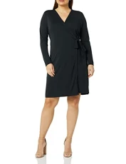 Women's Long-Sleeved Signature Wrap Dress, Black, XS