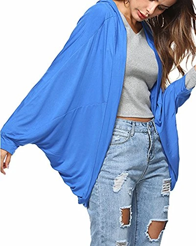 Womens Long Sleeves Lightweight Cocoon Loose Open Front Short Cardigan Blue XL