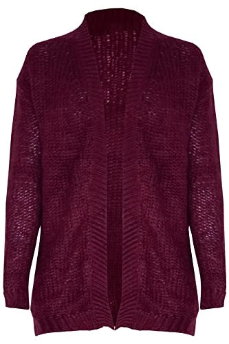 Womens Long Sleeves Winter Warm Jumper Chunky Cable Knit Cardigan Cardigan Wine Small (UK 8)