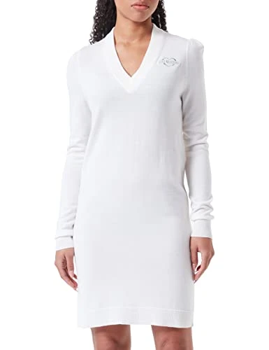 Women's Long Sleeves with Slight Puff and L Heart Embroidery Dress, Optical White, 16