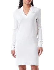 Women's Long Sleeves with Slight Puff and L Heart Embroidery Dress, Optical White, 16