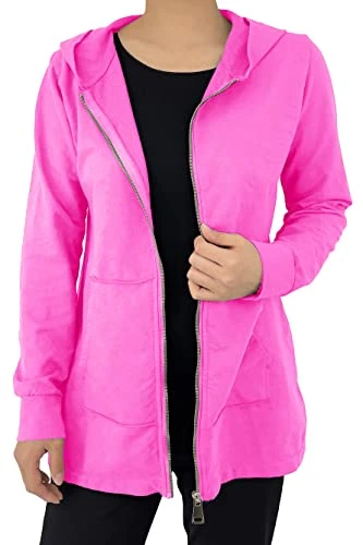 Women's Long Sweatshirt with Hood, Zipper and Pockets (cod. 9047), fuchsia, XXL