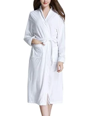 Womens Long Towelling Bath Robe Absorbent Soft Bathrobe Dressing Gown Sleepwear Nightwear White 2XL