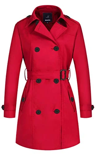 Women's Long Trench Coat Casual Warm Jacket Lightweight Outdoor Coat Windproof Outerwear Jacket Red 