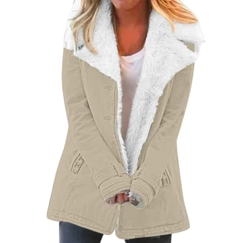 Women's Long Wool Coat Turn-Down Collar Winter Coat Women Casual Winter Fashionable Long Sleeve Solid Cardigan Top Pullover Knitted Hooded Coat Blouse Plush Wool Coat Wind Jacket with and Long
