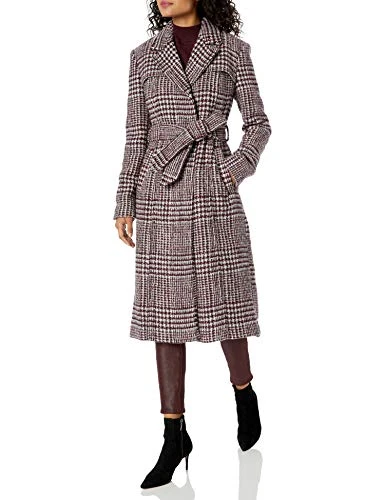 Women's Long Wool Trench Coat, Burgundy, 6