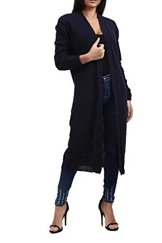 Womens Longline Chunky Knit Full Sleeve Midi Cardigan Navy M/L (UK 12/14)