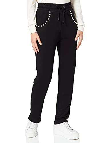 Women's Loose fit Joggers with Adjustable Drawstring waistclosed Cuffs and Pearls Along The Pocket Hemline Casual Pants, Black, 20