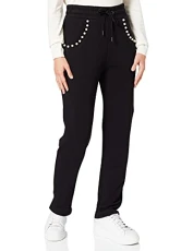 Women's Loose fit Joggers with Adjustable Drawstring waistclosed Cuffs and Pearls Along The Pocket Hemline Casual Pants, Black, 20 Women's Loose fit Joggers with Adjustable Drawstring waistclosed Cuffs and Pearls Along The Pocket Hemline Casual Pants, Black, 20