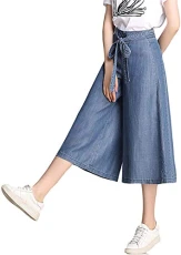 Women's Loose High Waist Wide Leg Denim Culottes Pants (UK 14, Light Blue) Women's Loose High Waist Wide Leg Denim Culottes Pants (UK 14, Light Blue)