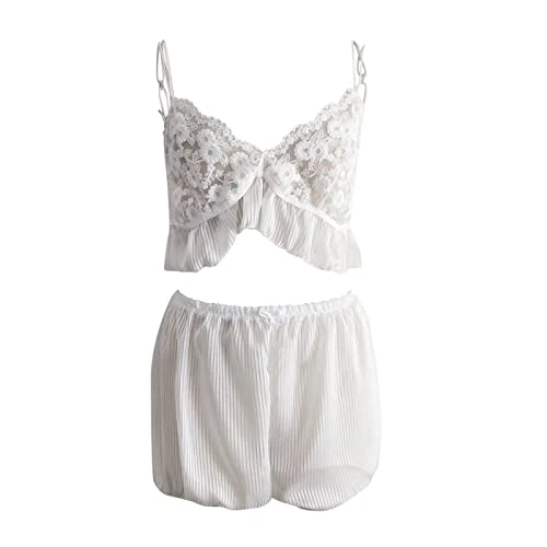 Womens Loose Passion Pajamas Comfortable Home Clothes Womens Underwear Pajamas Two Piece Set Plaid Pajama Shorts White