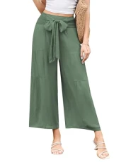 Women's Loose Trousers Fixed Belt Decoration Casual Elastic Waist Long Pants ArmyGreen M Women's Loose Trousers Fixed Belt Decoration Casual Elastic Waist Long Pants ArmyGreen M