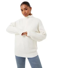 Womens Lounge High Neck Zip Knitted Jumper Vintage White M Womens Lounge High Neck Zip Knitted Jumper Vintage White M