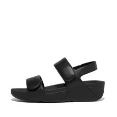 Women's LULU Adjustable Leather Back trap Sandals Flat, Black, 4 UK - All Black