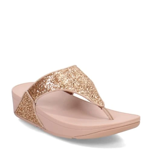 Women's Lulu Glitter Toe Post Wedge Sandal, Rose Gold, 6 UK