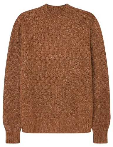 Women's Lurex and Wool Textured Jumper Sweater, Orange, M