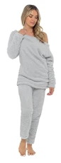 Womens Luxury Teddy Bear Fleece Lounge Set Ladies Off Shoulder Top Lounge Pants Grey XL/UK 20