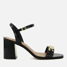 Womens Manual Block Heeled Leather Sandals - Black