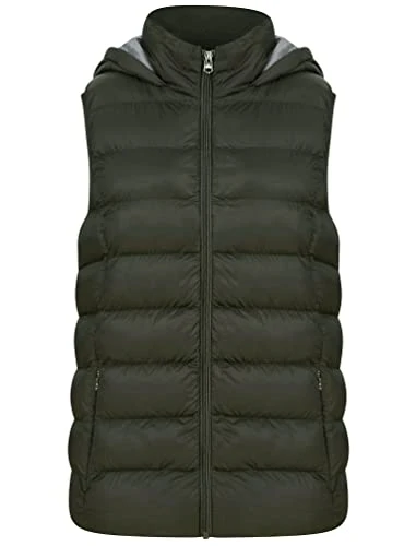 Women's Markle Hooded Quilted Puffer Gilet - Khaki - 14