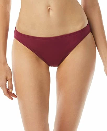 Women's Maroon Stretch Bikini Lined Moderate Coverage Hipster Swimsuit Bottom XL