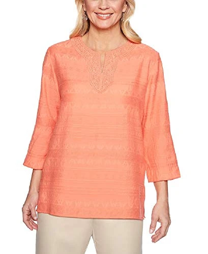 Women's Martinique Textured Lace Neck Tunic - Orange - 12