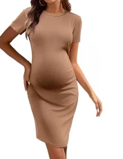 Women's Maternity Dresses Summer Short Sleeve Full Slip Maternity Clothing for Pregnant Women, Khaki XL Women's Maternity Dresses Summer Short Sleeve Full Slip Maternity Clothing for Pregnant Women, Khaki XL