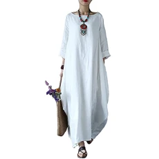 Women's Maxi Dress Long Hem Solid Color Plus Size Dress Crew Neck Loose Muslim Abaya for Women Dubai Middle East Arabian Robe Full Length Casual Long Sleeve Dress with Pocket(A1 White,L) Women's Maxi Dress Long Hem Solid Color Plus Size Dress Crew Neck Loose Muslim Abaya for Women Dubai Middle East Arabian Robe Full Length Casual Long Sleeve Dress with Pocket(A1 White,L)