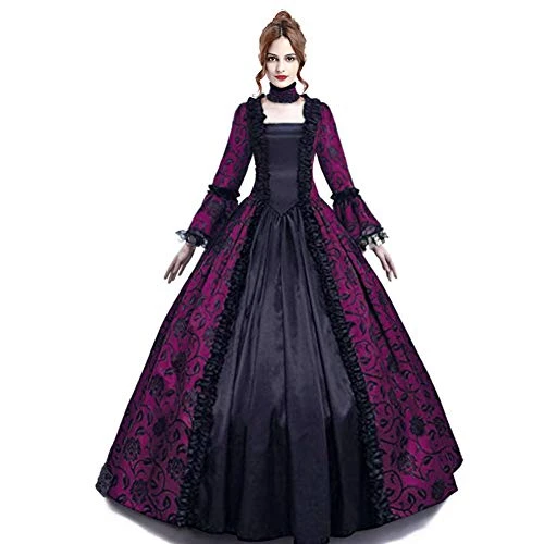 Women's Medieval Vitorian Queen Lace Bell Sleeve Ball Gown Halloween Renaissance Masquerade Gothic P