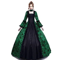 Women's Medieval Vitorian Queen Lace Bell Sleeve Ball Gown Renaissance Gothic Halloween Party Costum