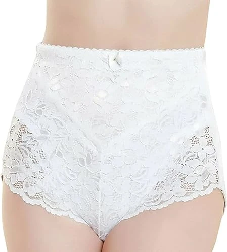 Womens Medium Control Knickers Briefs UnderWear Ladies Lace Floral Briefs Stretchy Sexy Underpants Panties(White,L)