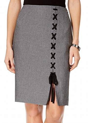 Women's Melange Midi Skirt with Detailing - Gray - 6