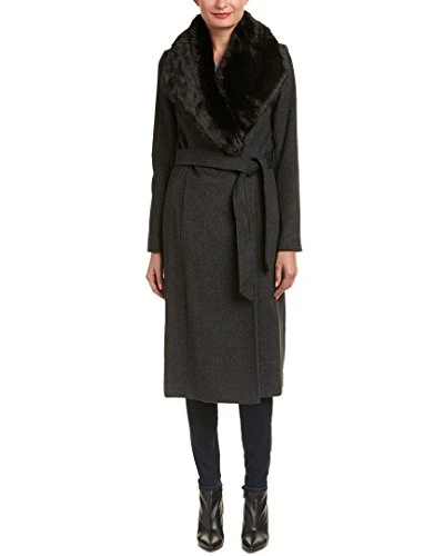 Women's Melange Twill Belted Robe Coat, Dark Grey, 12
