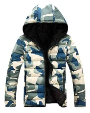 Womens Mens Camo Hooded Down Jacket Couple Winter Warm Padded Puffer Coat Blue M