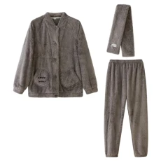 Womens Mens Couples Pyjamas Sets Winter 3 Piece Coral Fleece Pyjamas with Scarf Warm Fluffy Sleepwear Loungewear PJs Grey L Womens Mens Couples Pyjamas Sets Winter 3 Piece Coral Fleece Pyjamas with Scarf Warm Fluffy Sleepwear Loungewear PJs Grey L
