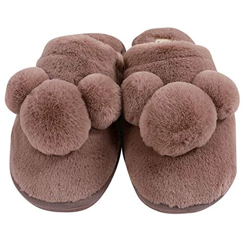 Womens Mens Faux Fur Slippers Unisex Adults Winter Warm Anti-Slip Indoor House Shoes Coffee 280