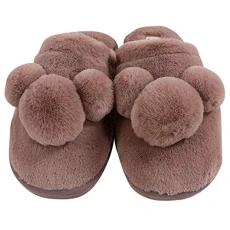 Womens Mens Faux Fur Slippers Unisex Adults Winter Warm Anti-Slip Indoor House Shoes Coffee 280