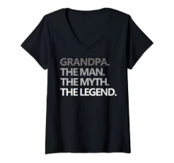Womens Mens GRANDPA THE MAN THE MYTH THE LEGEND Father's Day Men V-Neck T-Shirt Womens Mens GRANDPA THE MAN THE MYTH THE LEGEND Father's Day Men V-Neck T-Shirt