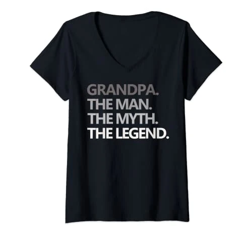 Womens Mens GRANDPA THE MAN THE MYTH THE LEGEND Father's Day Men V-Neck T-Shirt