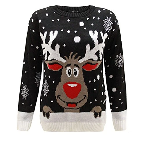 Womens Mens Knitted Rudolph Reindeer Xmas Unisex Christmas Novelty Jumper UK (m/l, Rudolph Black)