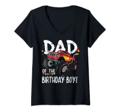 Womens Mens Monster Truck Party Dad of Birthday Boy Gift V-Neck T-Shirt Womens Mens Monster Truck Party Dad of Birthday Boy Gift V-Neck T-Shirt