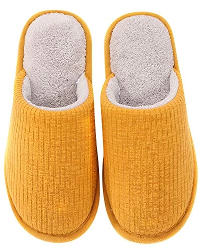 Womens Mens Solid Color Coral Velvet Slippers Unisex Winter Warm Anti-Slip Indoor House Shoes Yellow