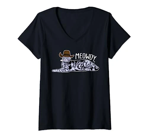 Womens Meowdy Texas Cat Meme Tee Cats Lovers Pet Animals Gifts Men V-Neck T-Shirt