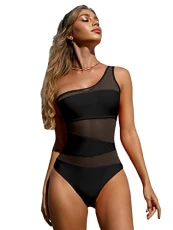 Women's Mesh One Shoulder Swimsuit High Cut One Piece Bathing Suits Beachwear Black S Women's Mesh One Shoulder Swimsuit High Cut One Piece Bathing Suits Beachwear Black S