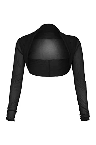 Womens Mesh Shrug Black Chiffon Bolero Sheer Long Sleeve Crop Cardigan Girls Top UK Size 8-20 (as8, 